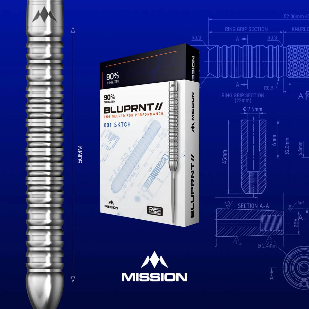 Mission BLUPRNT 001 SKTCH R2.5 90% Tungsten Steel Tip Darts-7-23 GRAM-Premier Darts