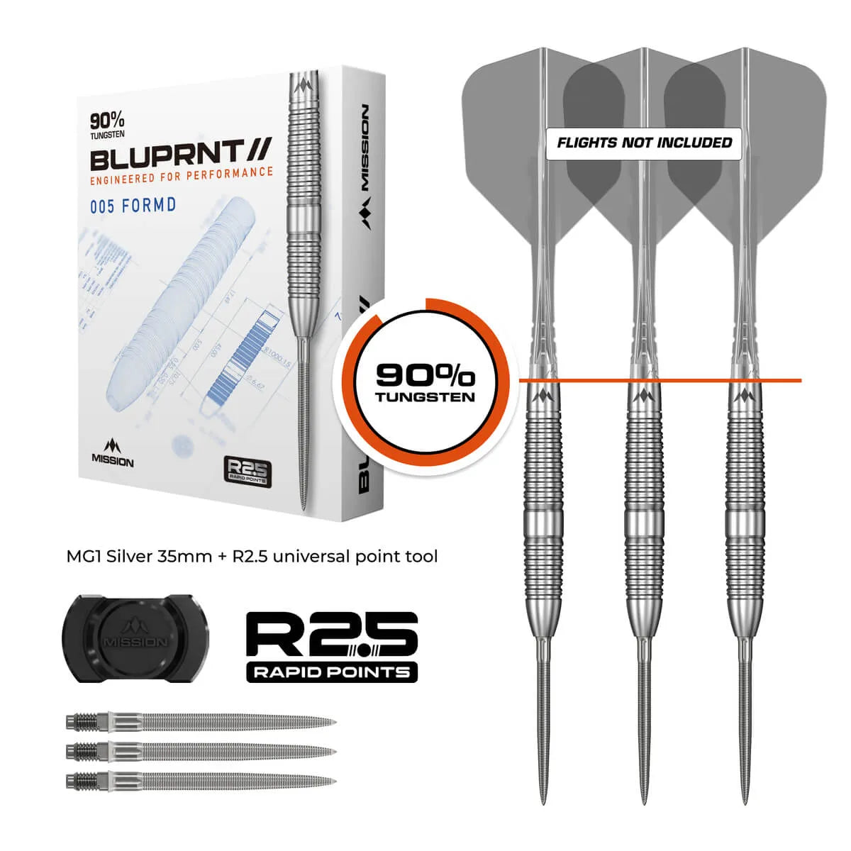 Mission BLUPRNT 005 FORMD R2.5 90% Tungsten Steel Tip Darts-2-21 GRAM-Premier Darts