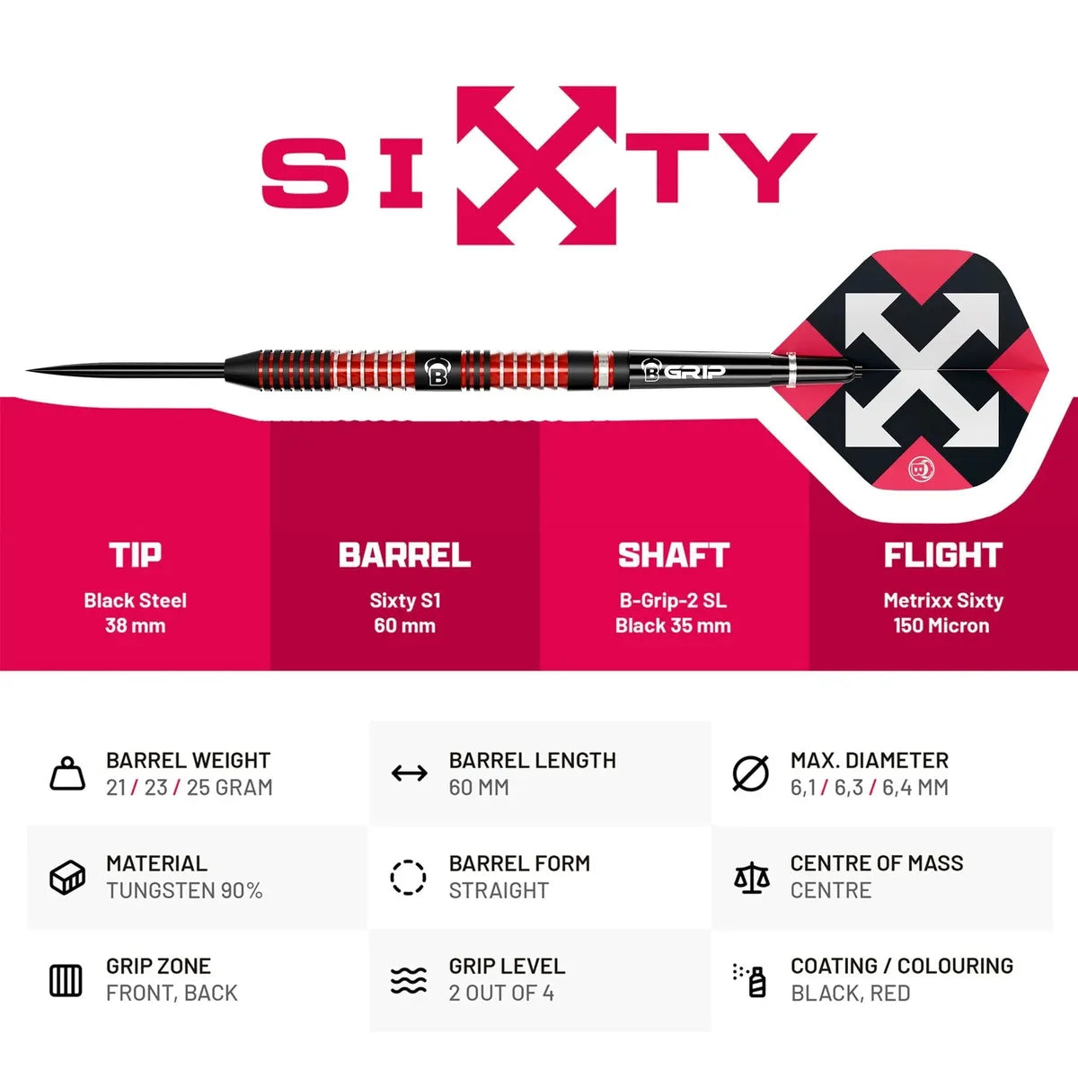 Bull's DE Sixty S1 90% Tungsten Steel Tip Darts-3-21 GRAM-Premier Darts
