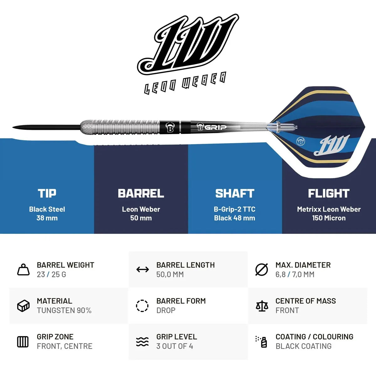 Bull's DE Leon Weber 90% Tungsten Steel Tip Darts