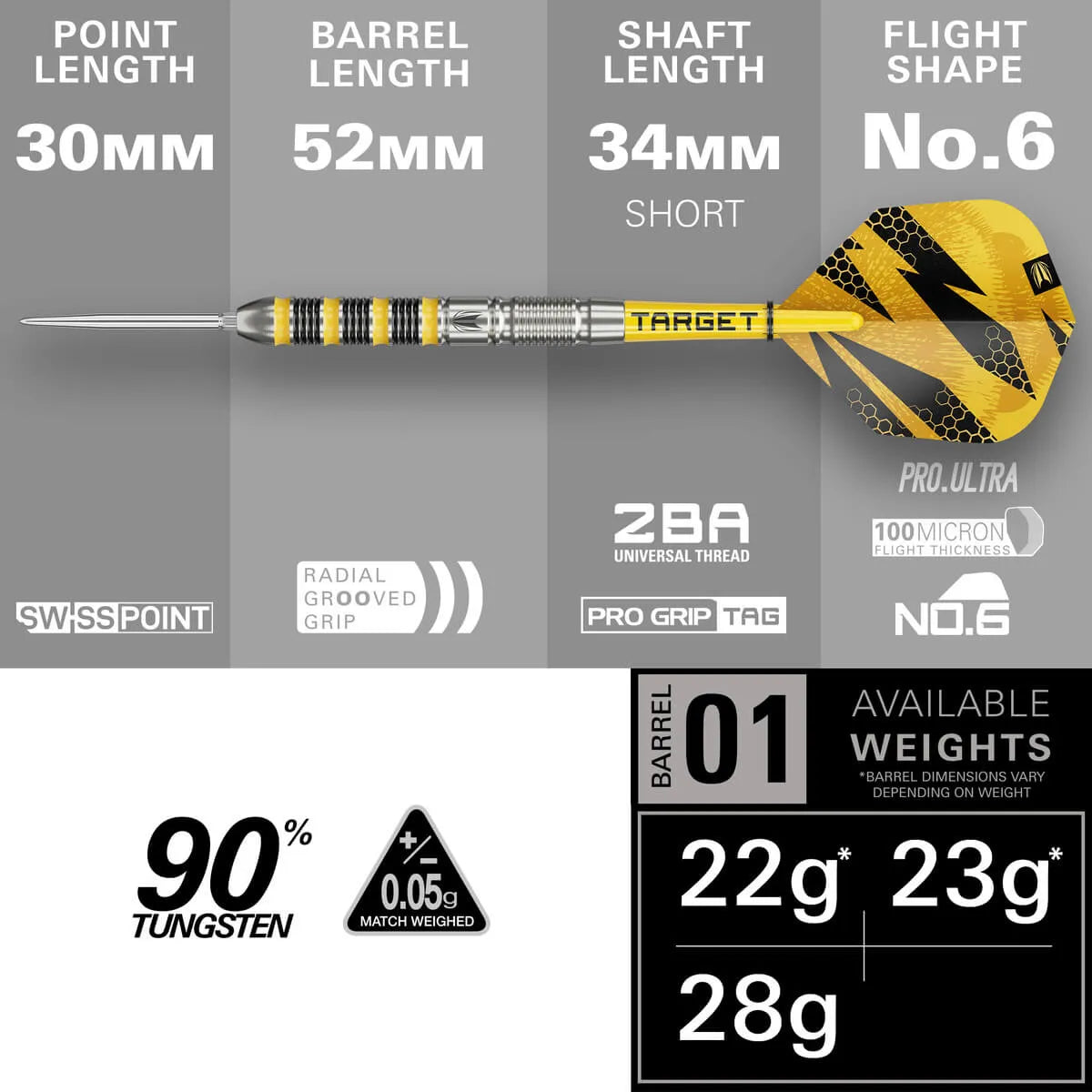 Target Darts Buzz 01 SP 90% Tungsten Steel Tip Darts-4-22 GRAM-Premier Darts