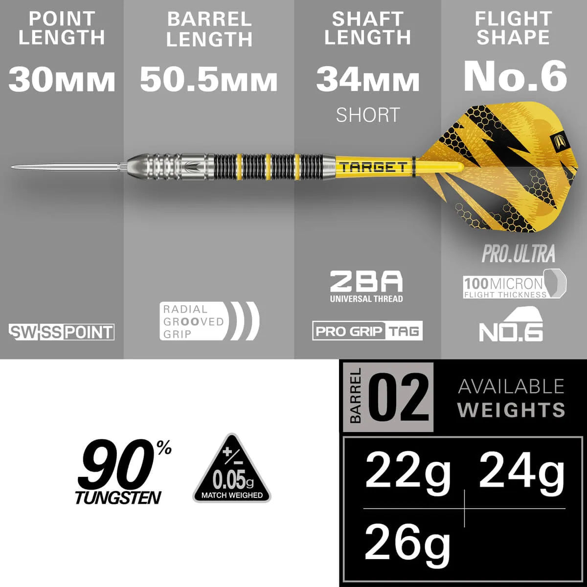 Target Darts Buzz 02 SP 90% Tungsten Steel Tip Darts-4-22 GRAM-Premier Darts