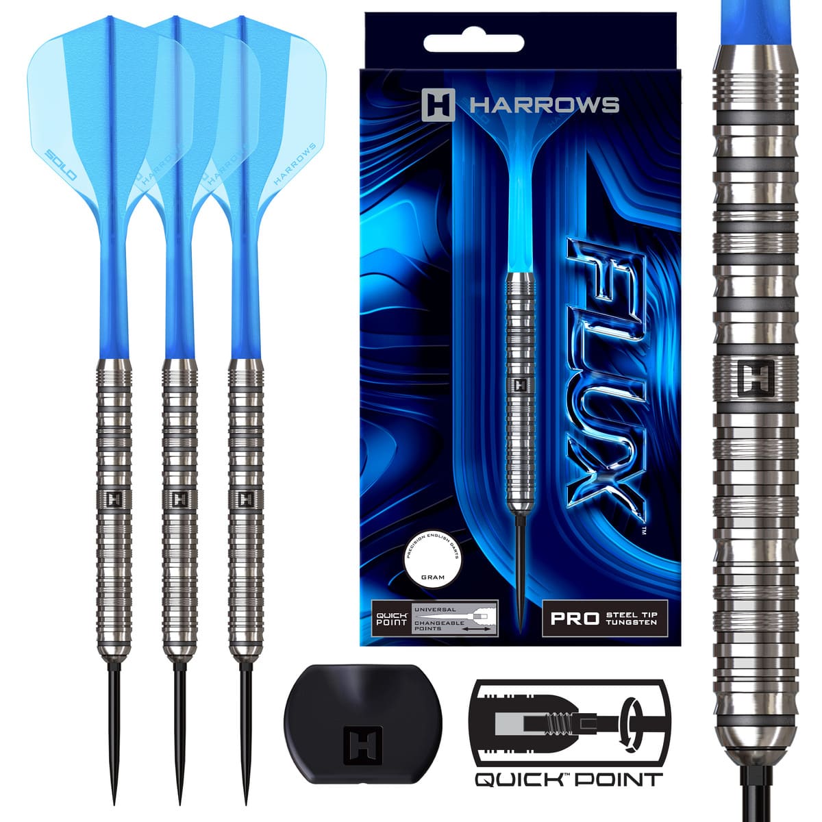 Harrows Flux QP Pro Tungsten Steel Tip Darts-1-22 GRAM-Premier Darts