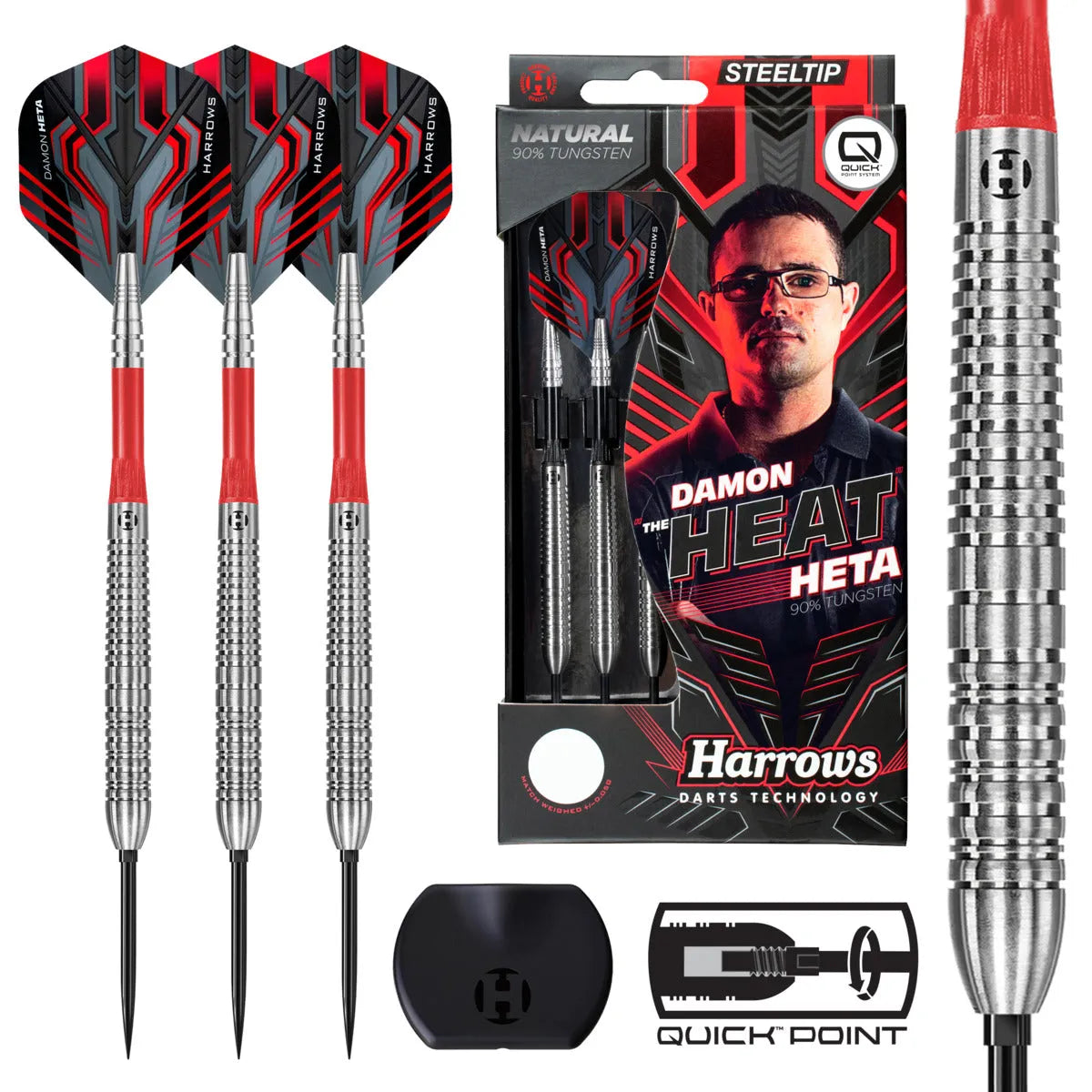 Harrows Damon Heta Natural Silver QP 90% Tungsten Steel Tip Darts-1-21 GRAM-Premier Darts