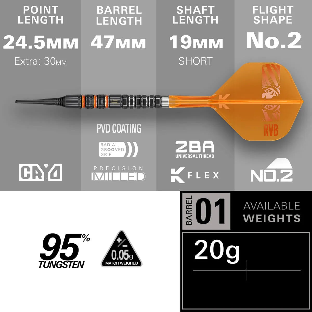 Target Darts Raymond Van Barneveld 95K 95% Tungsten Soft Tip Darts-5-20 GRAM-Premier Darts