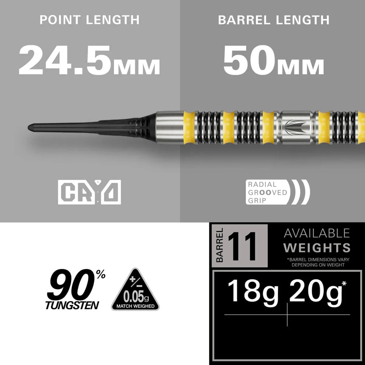 Target Darts Buzz 11 90% Tungsten Soft Tip Darts-4-18 GRAM-Premier Darts