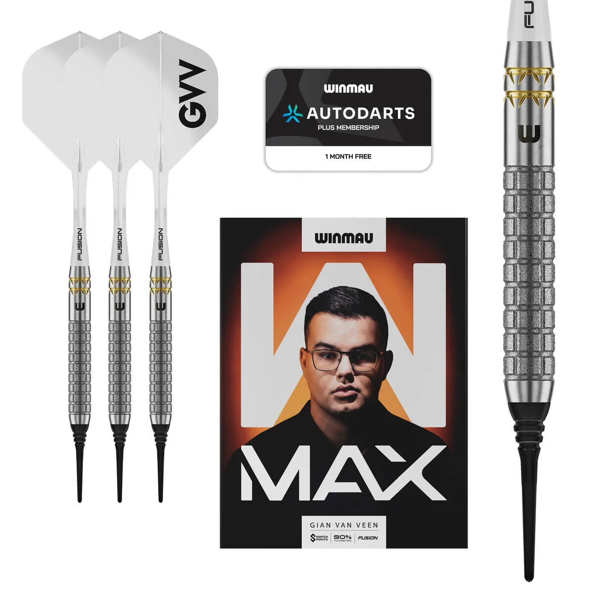 Winmau Gian van Veen W-Max 90% Tungsten Soft Tip Darts-1-18 GRAM-Premier Darts