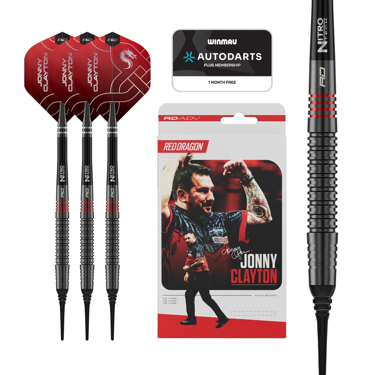 Red Dragon Jonny Clayton RD-ADV 90% Tungsten Soft Tip Darts-1-18 GRAM-Premier Darts