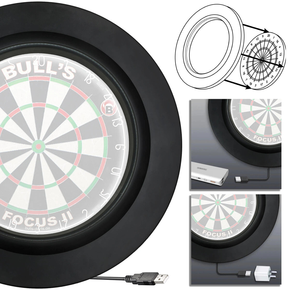 Bull's DE Lightning LED PU Surround-4-Black-Premier Darts