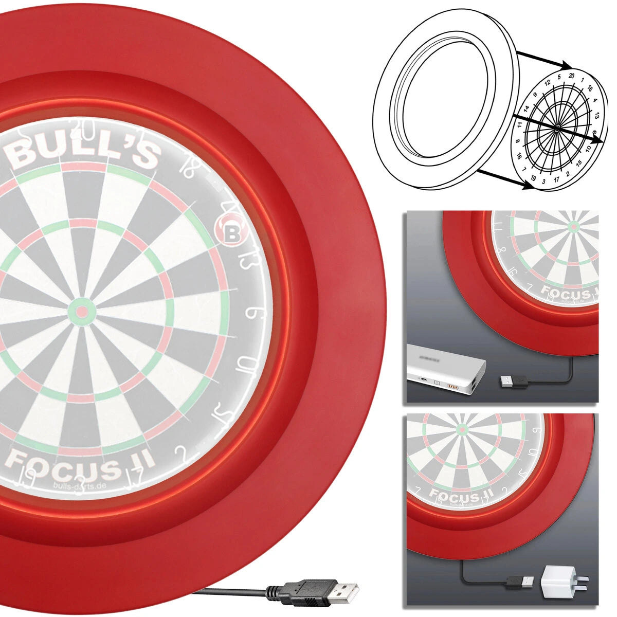 Bull's DE Lightning LED PU Surround-5-Red-Premier Darts