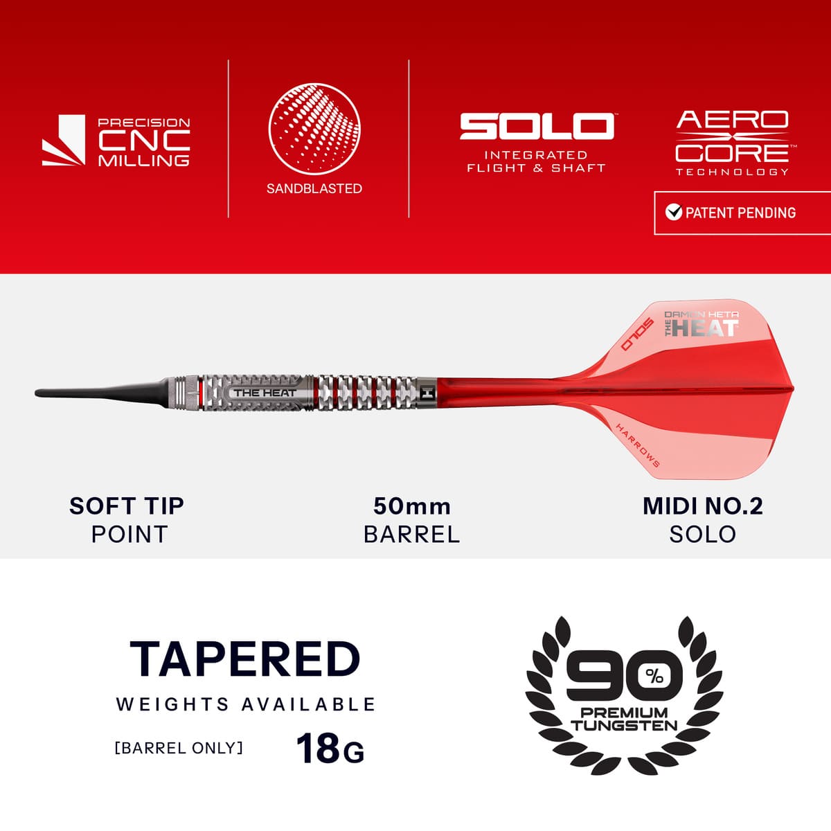 Harrows Damon Heta Geo 90% Tungsten Soft Tip Darts-3-18 GRAM-Premier Darts