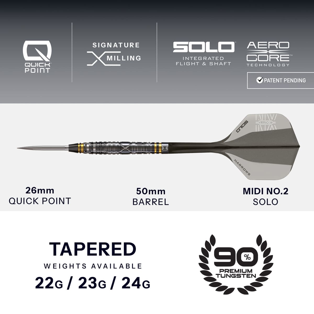 Harrows NX Luxe Tapered QP 90% Tungsten Steel Tip Darts-4-22 GRAM-Premier Darts