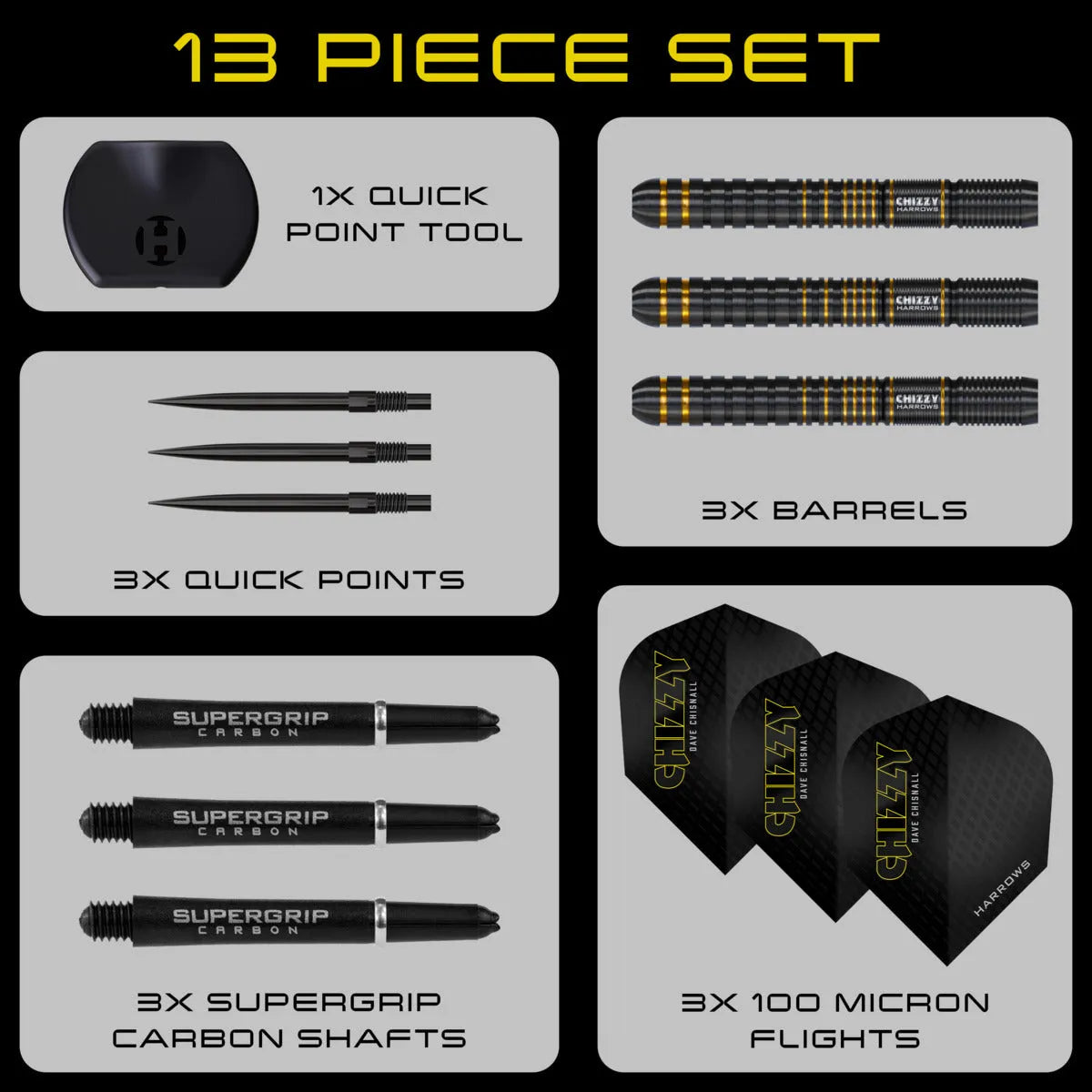 Harrows Chizzy Series 3 QP 90% Tungsten Steel Tip Darts-7-21 GRAM-Premier Darts