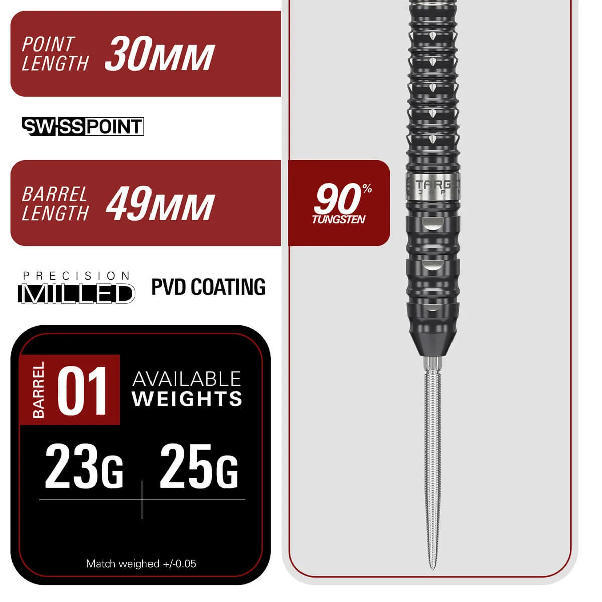 Target Japan Black Marque Eclipse 90% Tungsten Steel Tip Darts-6-23 GRAM-Premier Darts