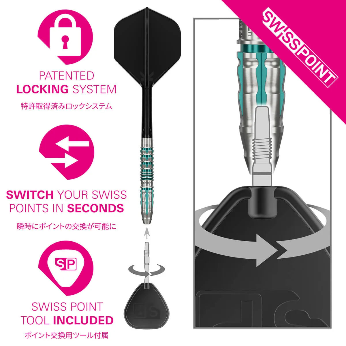 Target Japan Black Marque Pierce 90% Tungsten Steel Tip Darts-8-22 GRAM-Premier Darts