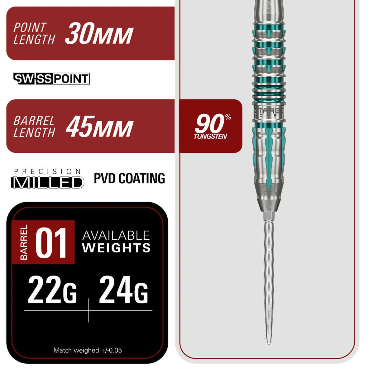 Target Japan Black Marque Pierce 90% Tungsten Steel Tip Darts-6-22 GRAM-Premier Darts