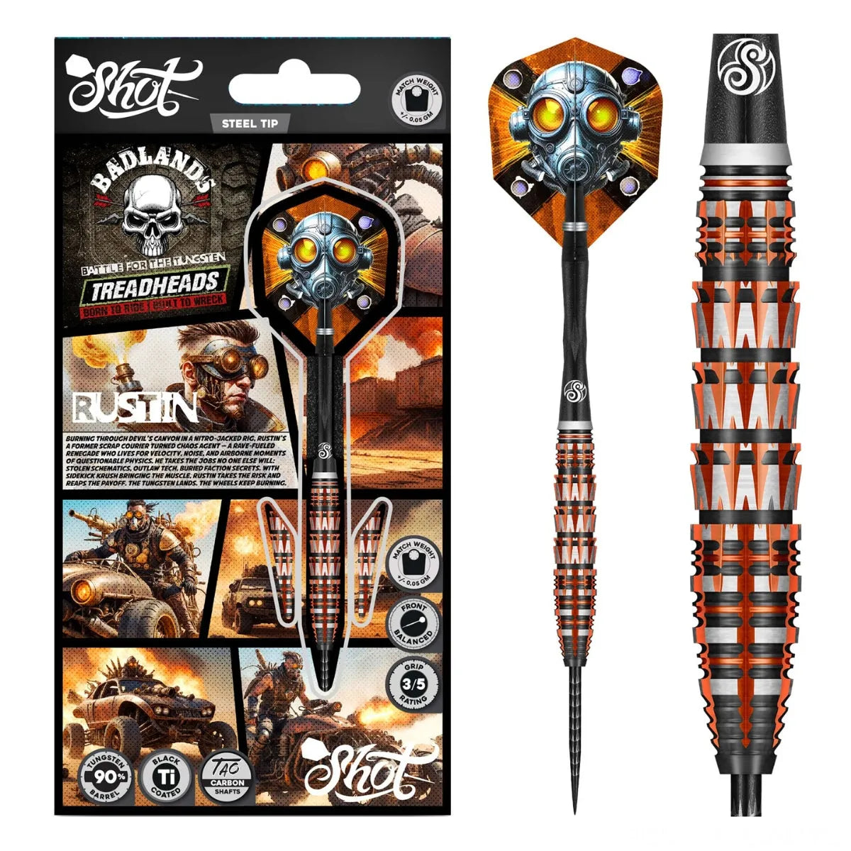 Shot Badlands Rustin 90% Tungsten Steel Tip Darts-1-23 GRAM-Premier Darts