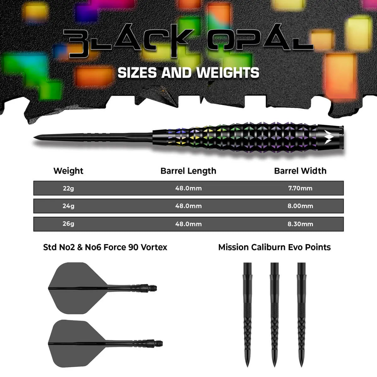 Mission Black Opal 95% Tungsten Steel Tip Darts-5-22 GRAM-Premier Darts