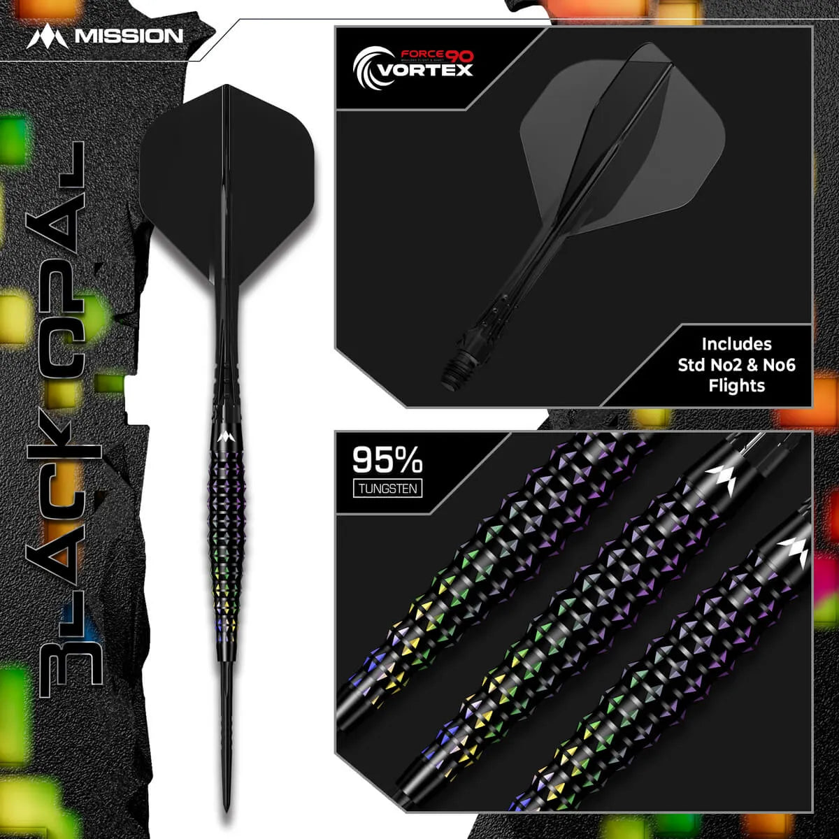 Mission Black Opal 95% Tungsten Steel Tip Darts-8-22 GRAM-Premier Darts