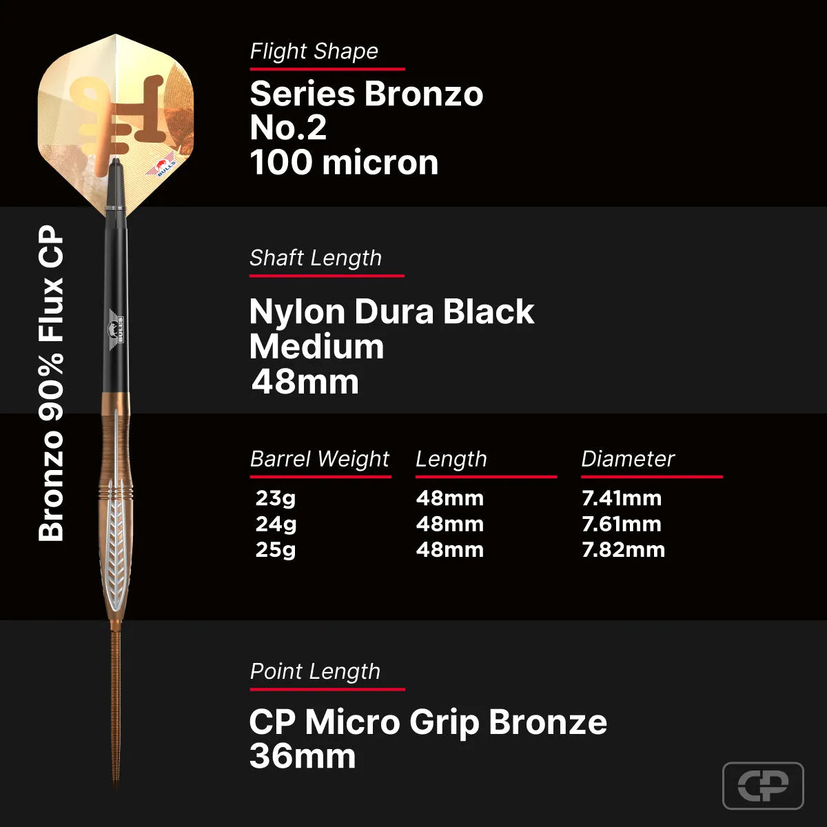 Bull's NL Bronzo Flux CP 90% Tungsten Steel Tip Darts-6-23 GRAM-Premier Darts