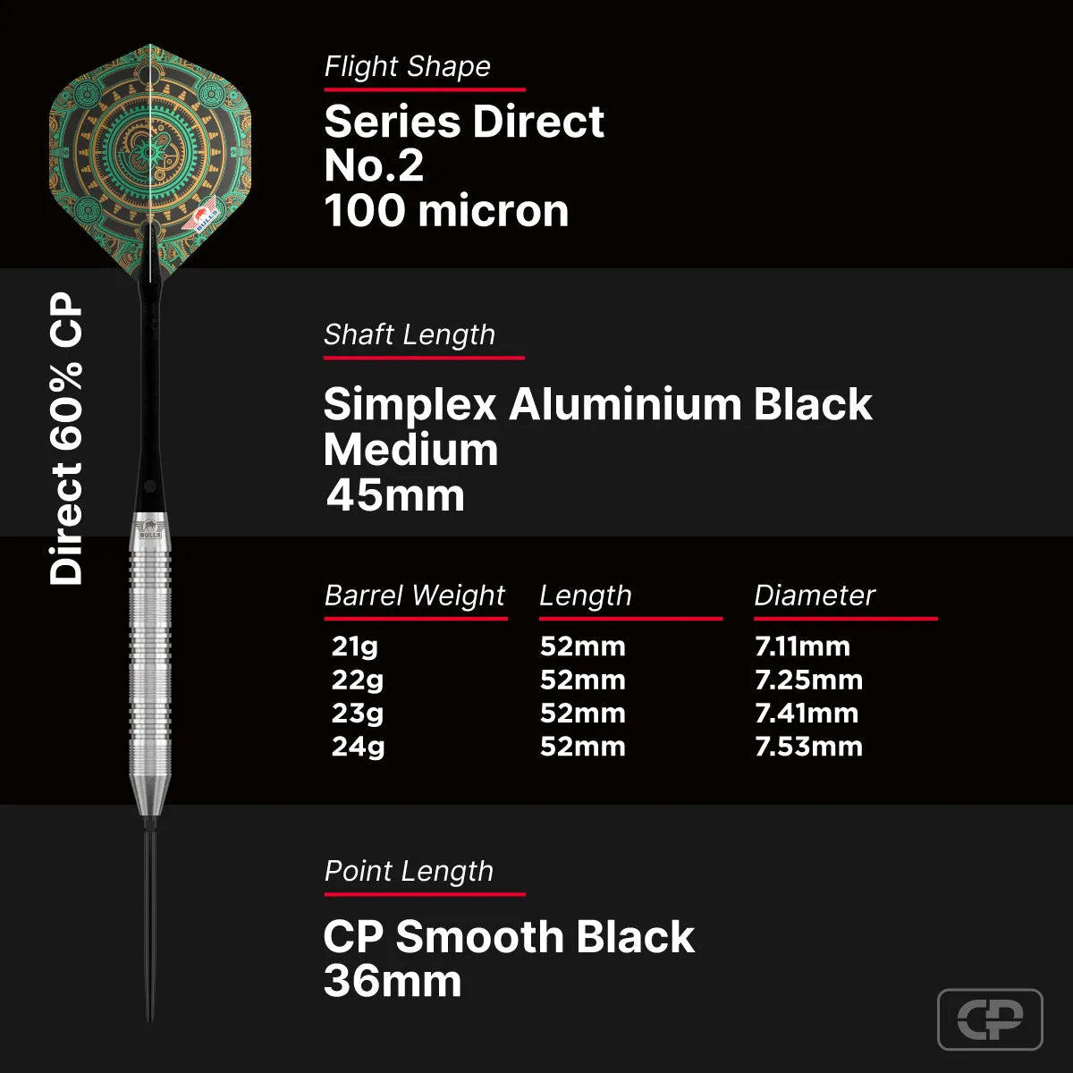 Bull's NL Direct CP Tungsten Steel Tip Darts-5-21 GRAM-Premier Darts