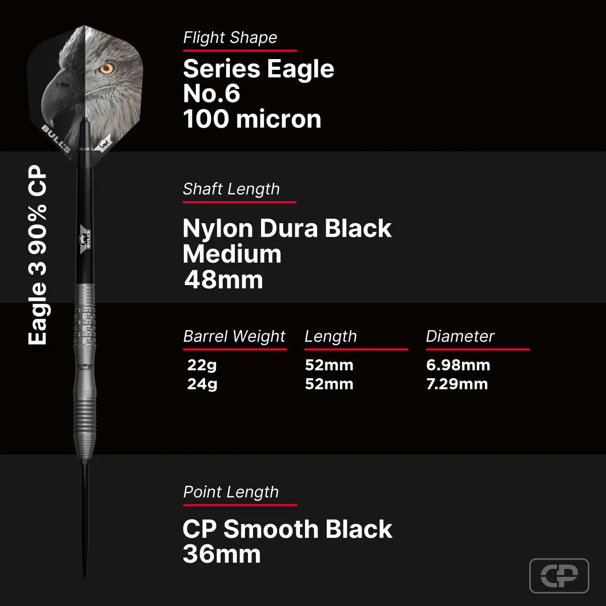 Bull's NL Eagle 3 CP 90% Tungsten Steel Tip Darts-6-22 GRAM-Premier Darts