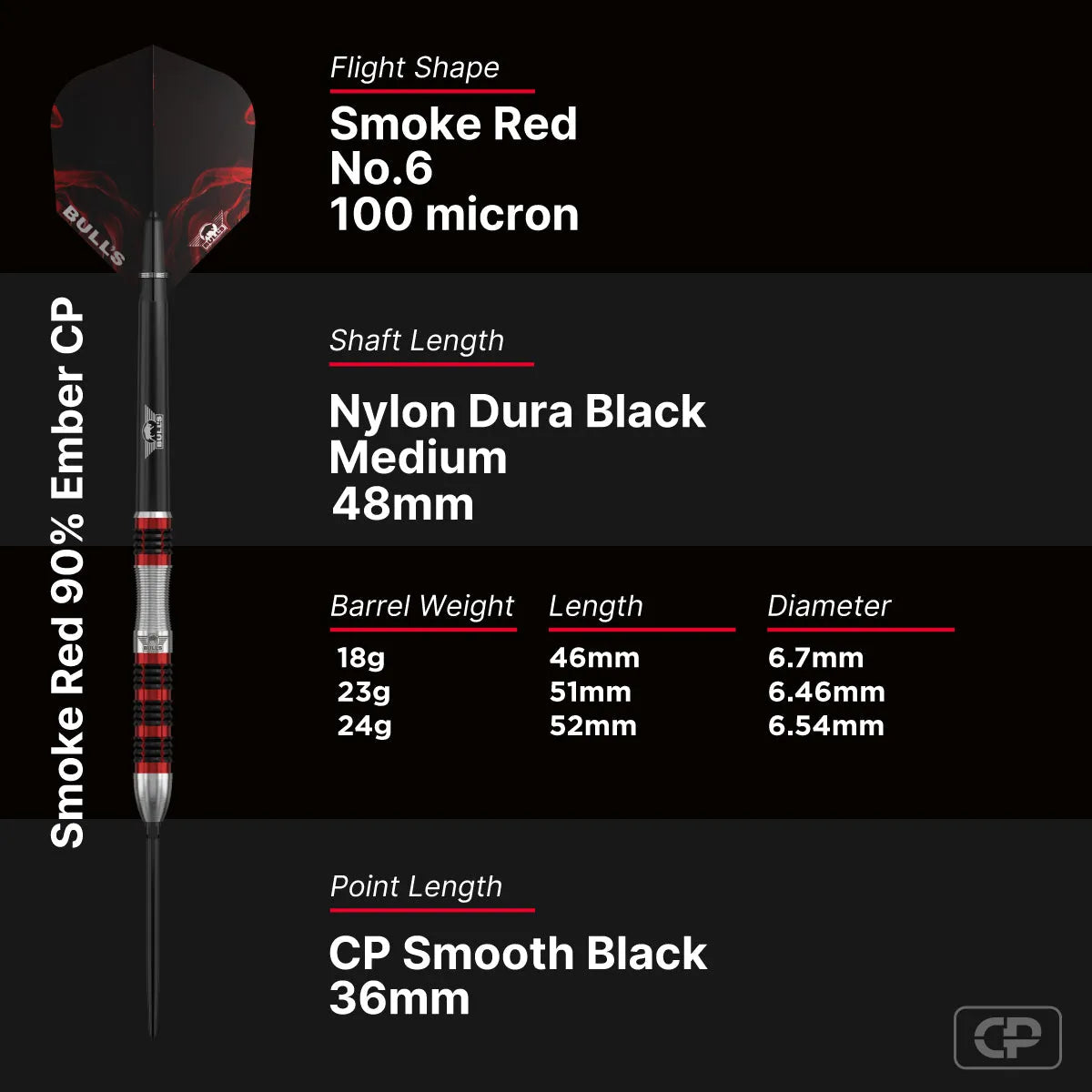Bull's NL Red Ember CP 90% Tungsten Steel Tip Darts-6-18 GRAM-Premier Darts