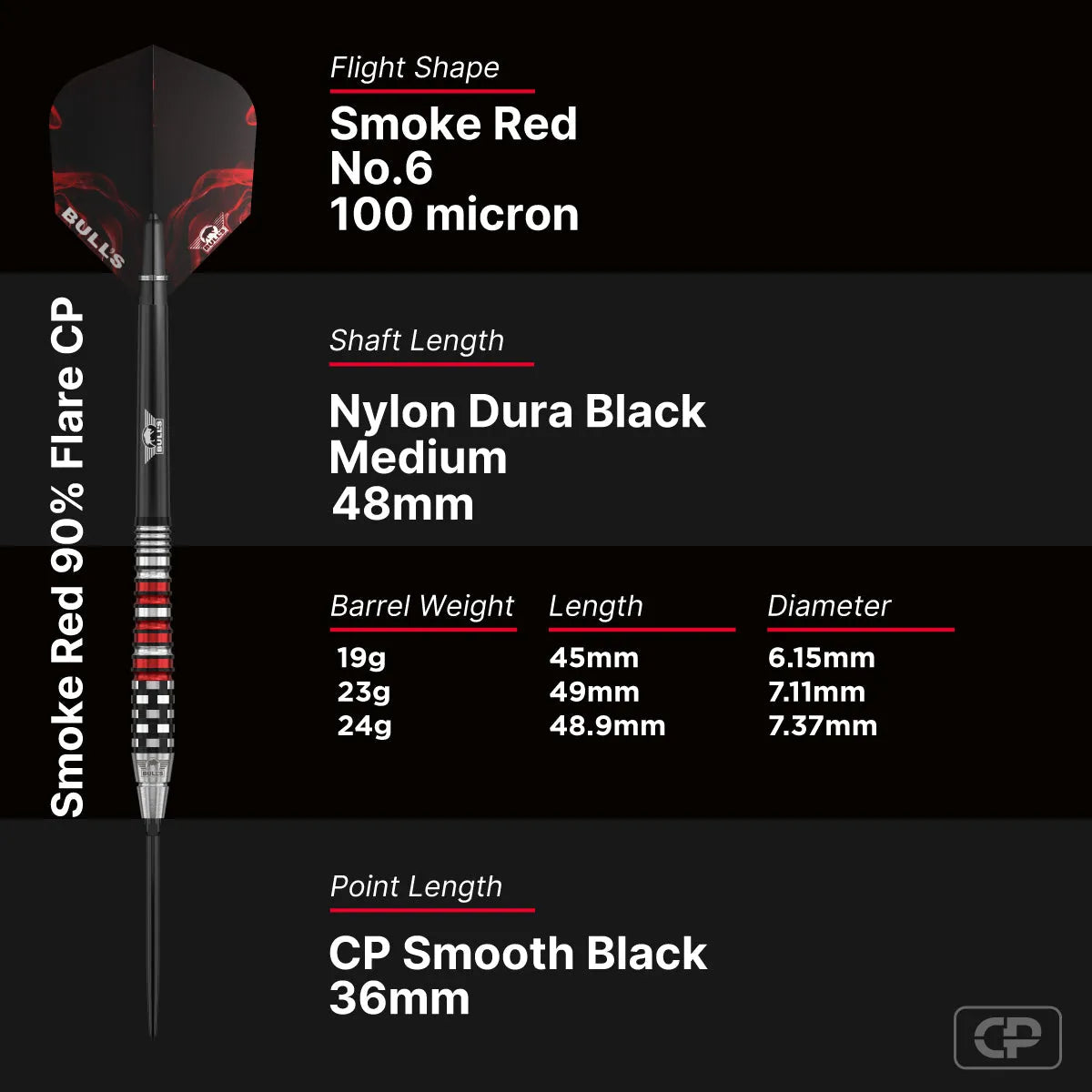 Bull's NL Red Flare CP 90% Tungsten Steel Tip Darts-6-19 GRAM-Premier Darts