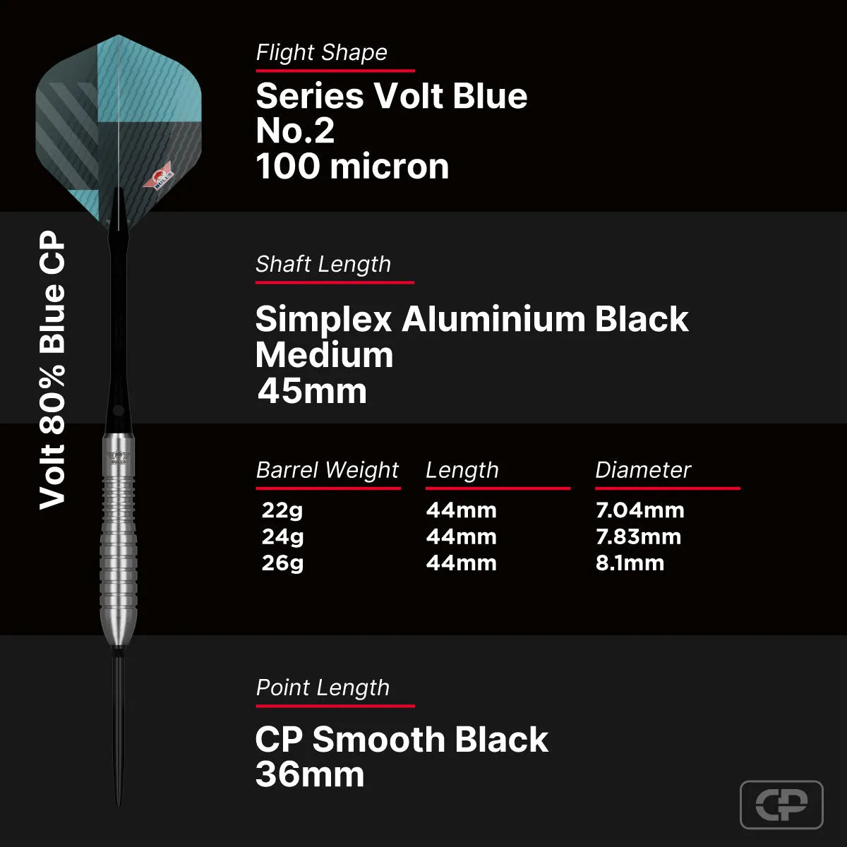 Bull's NL Volt Blue CP 80% Tungsten Steel Tip Darts-6-22 GRAM-Premier Darts