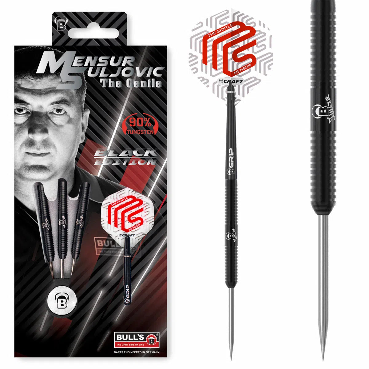 Bull's DE Mensur Suljovic The Gentle Black Edition 90% Tungsten Steel Tip Darts
