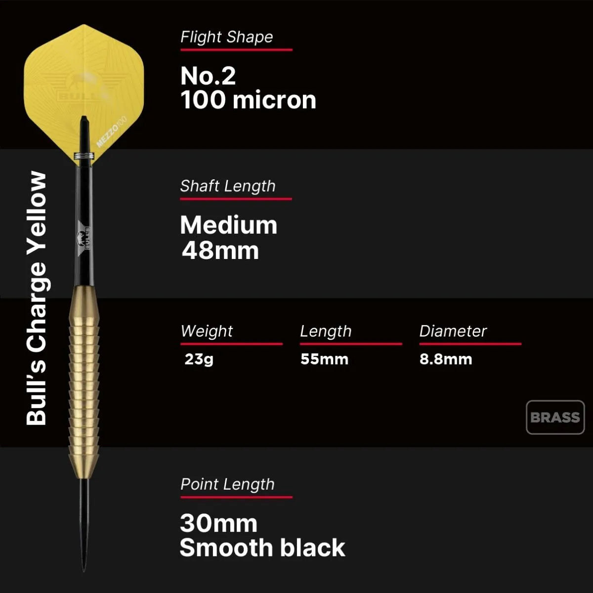 Bull's NL Charge Yellow Brass Steel Tip Darts-8-22 GRAM-Premier Darts