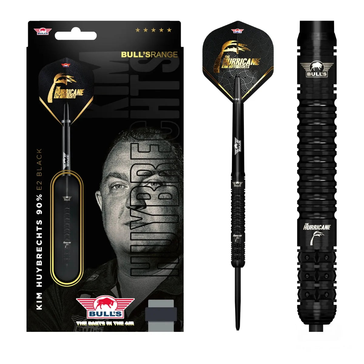 Bull's NL Kim Huybrechts E2 Black 90% Tungsten Steel Tip Darts-1-23 GRAM-Premier Darts