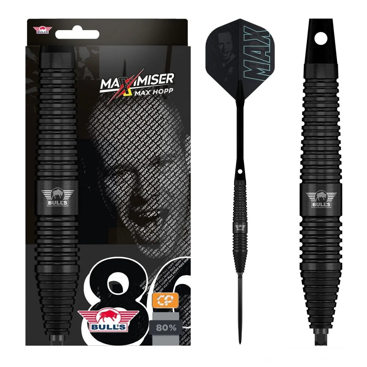 Bull's NL Max Hopp Black CP 80% Tungsten Steel Tip Darts-1-22 GRAM-Premier Darts