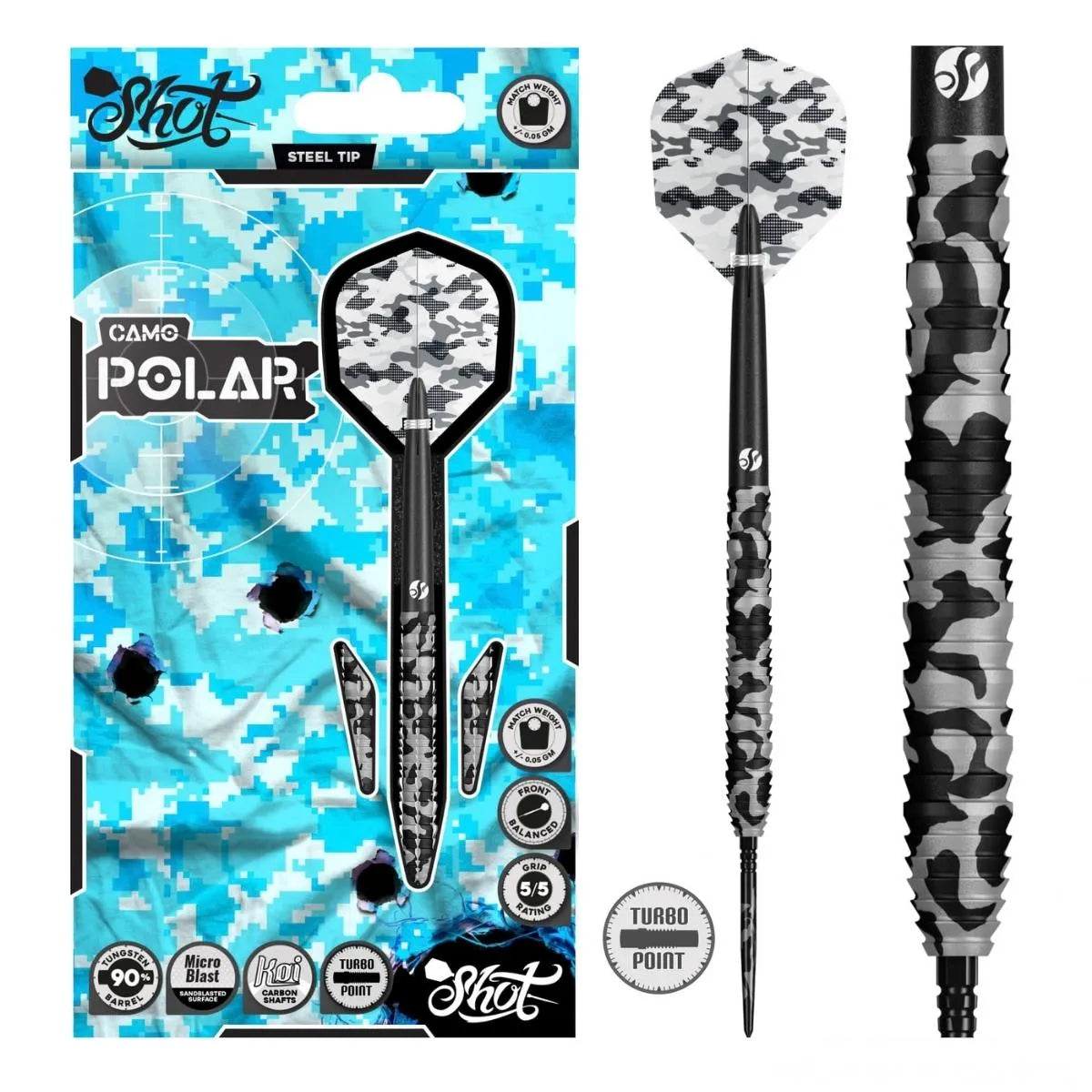 Shot Camo Polar TP 90% Tungsten Steel Tip Darts-1-23 GRAM-Premier Darts