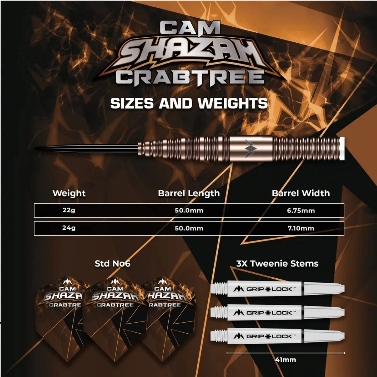 Mission Cam Crabtree V2 95% Tungsten Steel Tip Darts-6-22 GRAM-Premier Darts