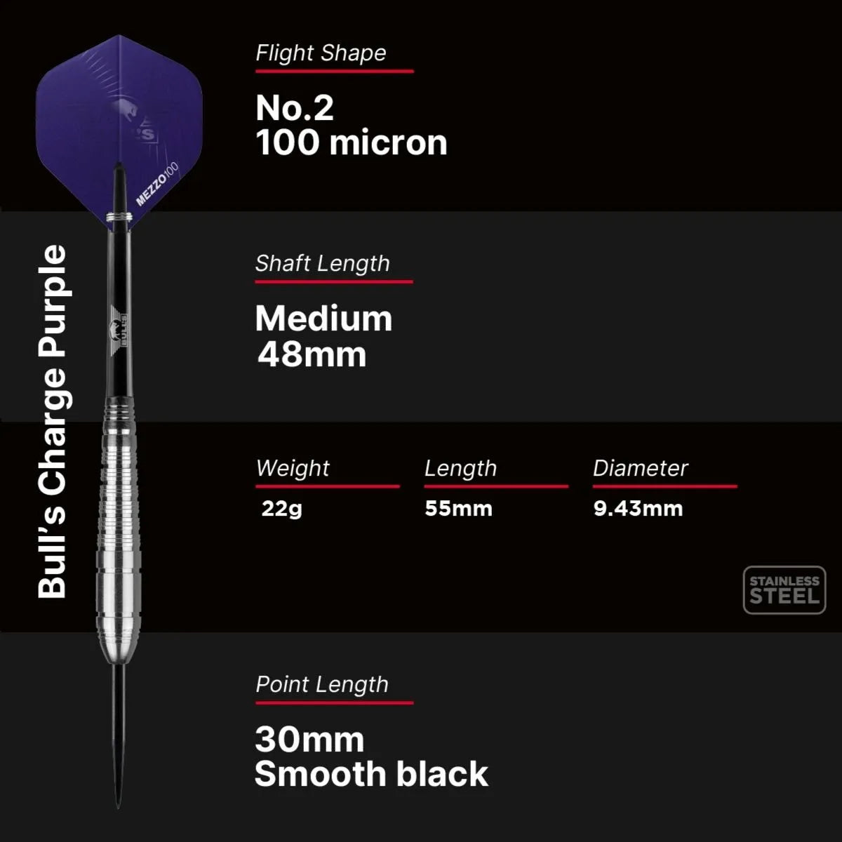 Bull's NL Charge Purple Nickel Coated Brass Steel Tip Darts-3-22 GRAM-Premier Darts