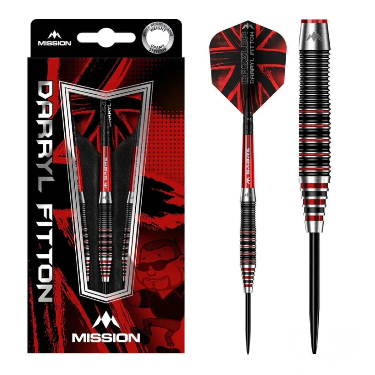 Mission Darryl Fitton Electro Black & Red 95% Tungsten Steel Tip Darts-1-22 GRAM-Premier Darts