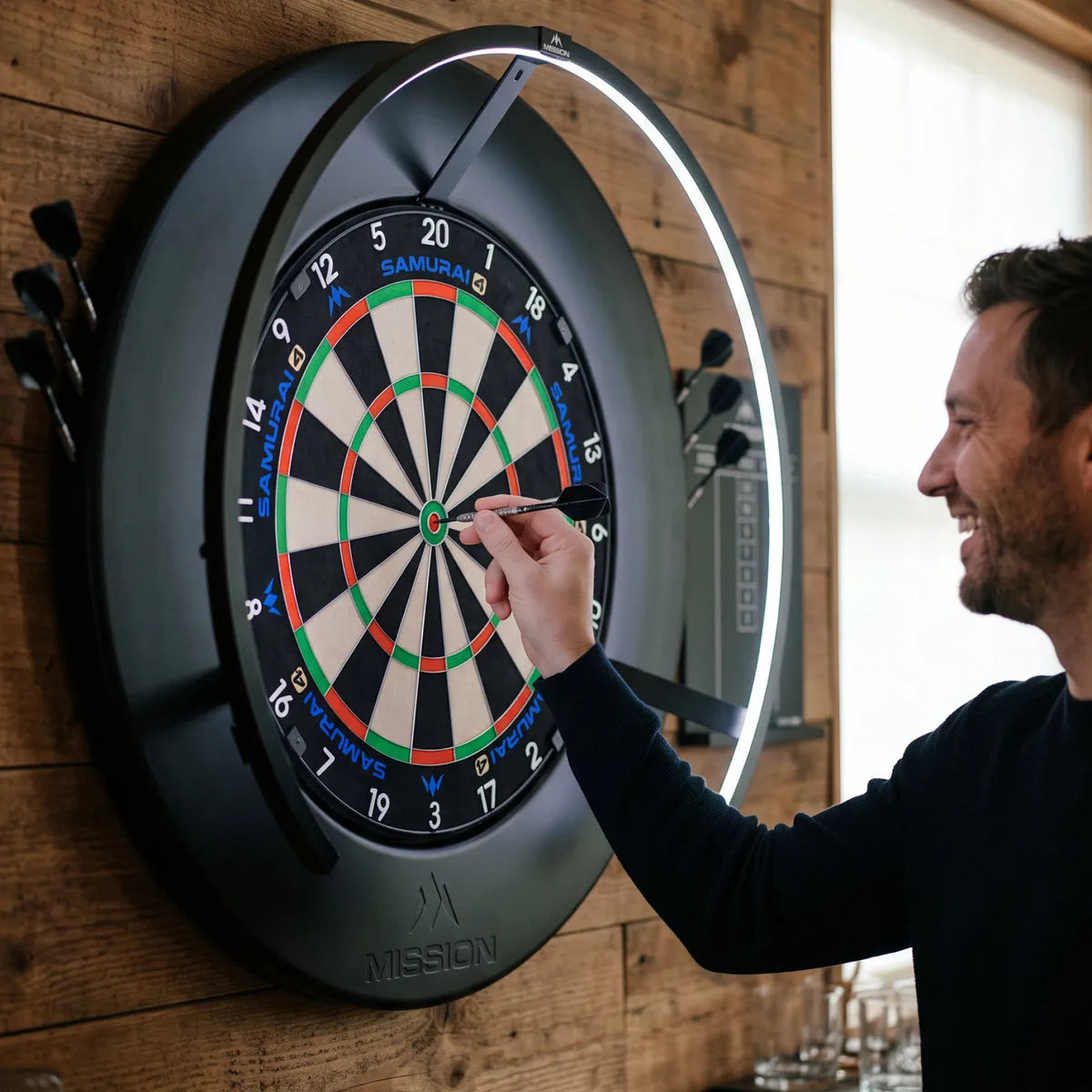 Mission Logo Surround With Dart Holder-5-Black-Premier Darts