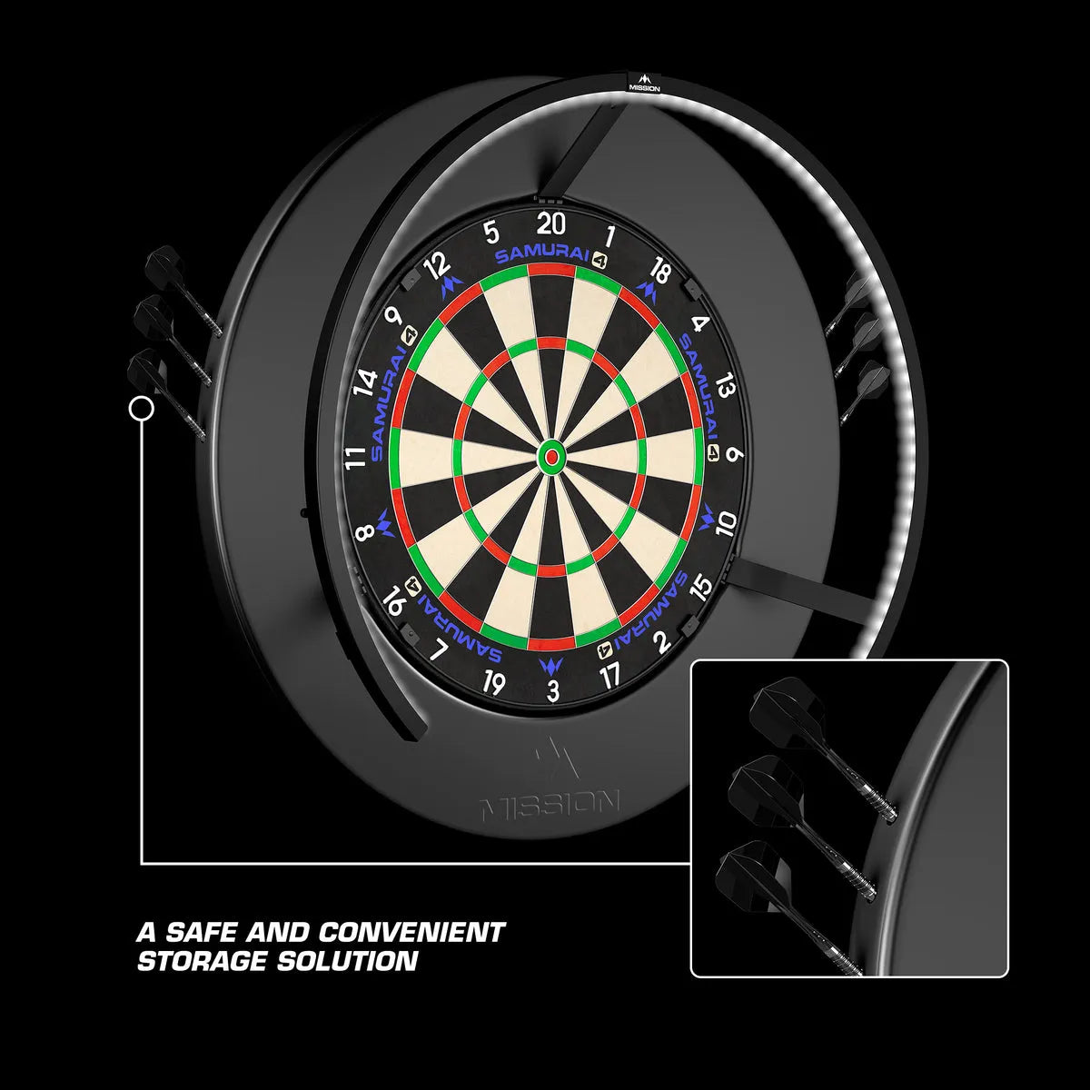 Mission Logo Surround With Dart Holder-6-Black-Premier Darts