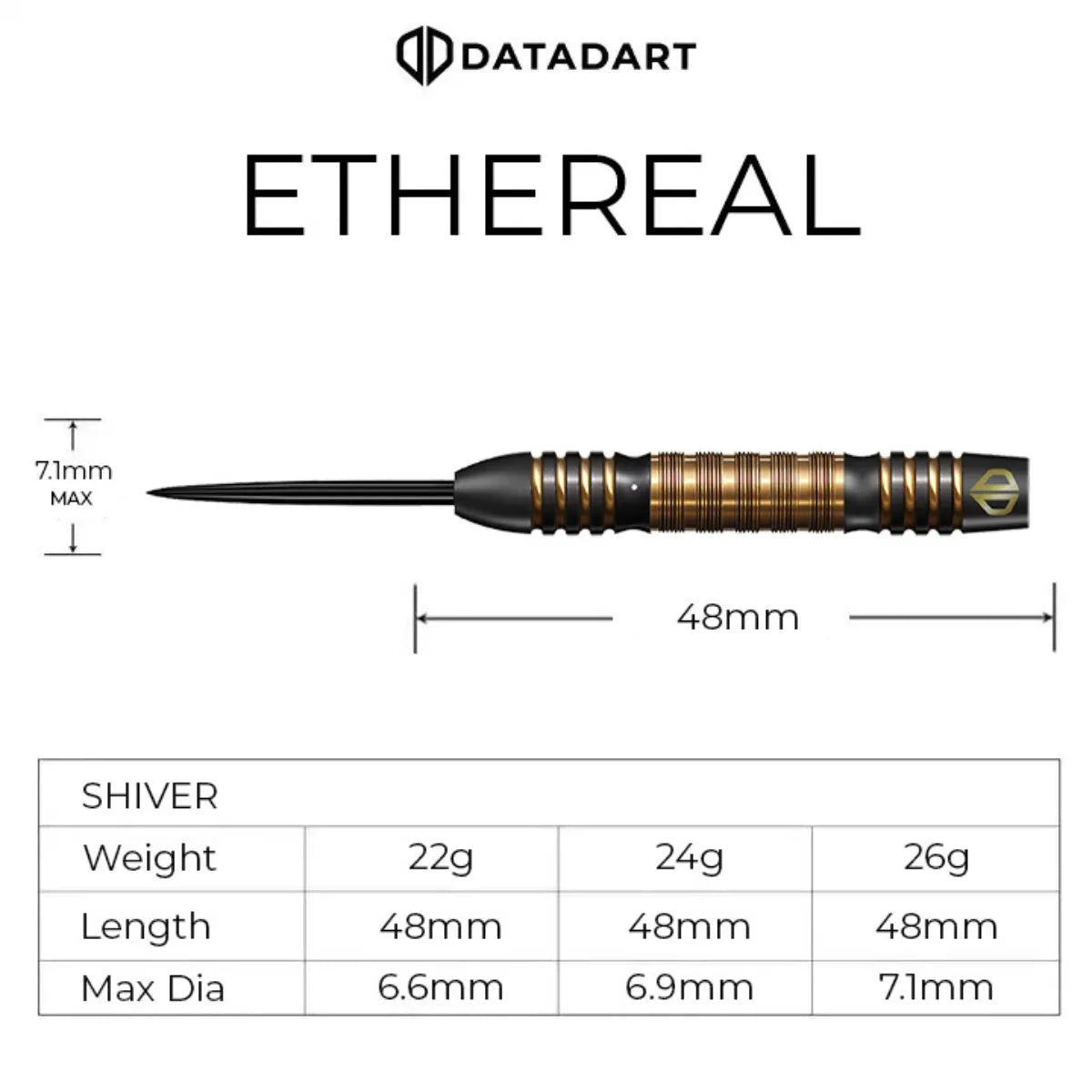 DataDart Ethereal 90% Tungsten Steel Tip Darts-4-22 GRAM-Premier Darts