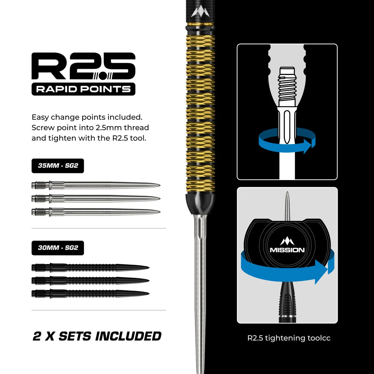 Mission Jake Kenyon Divine Darts R2.5 95% Tungsten Steel Tip Darts-8-24 GRAM-Premier Darts