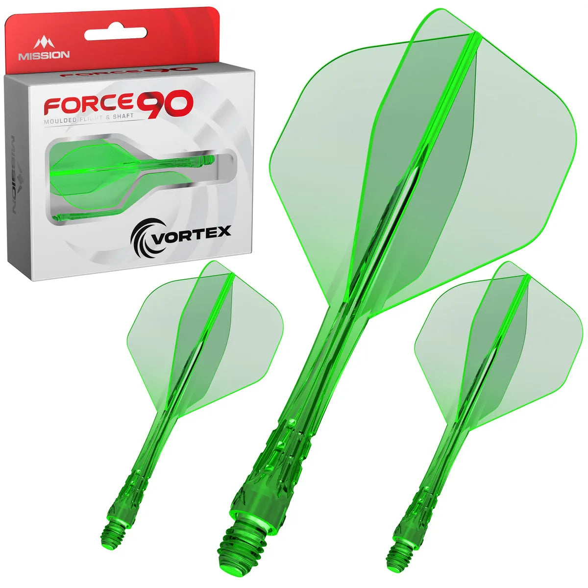 Mission Force 90 Vortex No2 Moulded Flight & Shaft-10-Clear Green-Short-Premier Darts