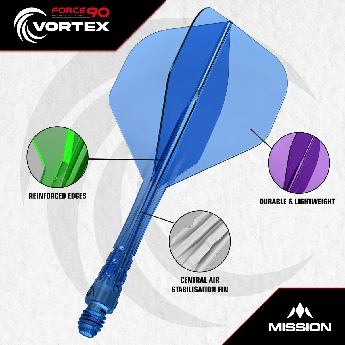 Mission Force 90 Vortex No2 Moulded Flight & Shaft-3-Black-Short-Premier Darts