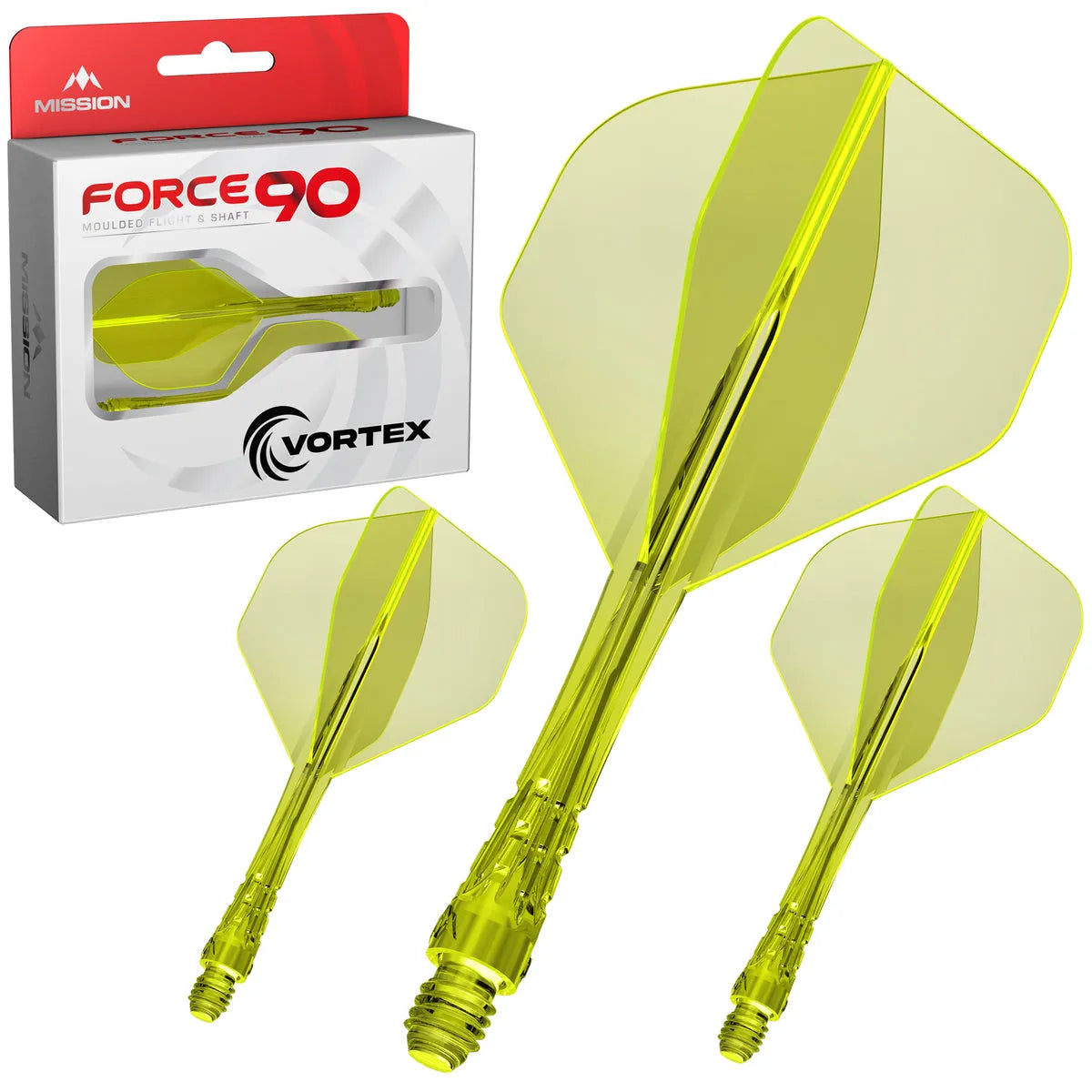 Mission Force 90 Vortex No2 Moulded Flight & Shaft-12-Clear Neon Yellow-Short-Premier Darts