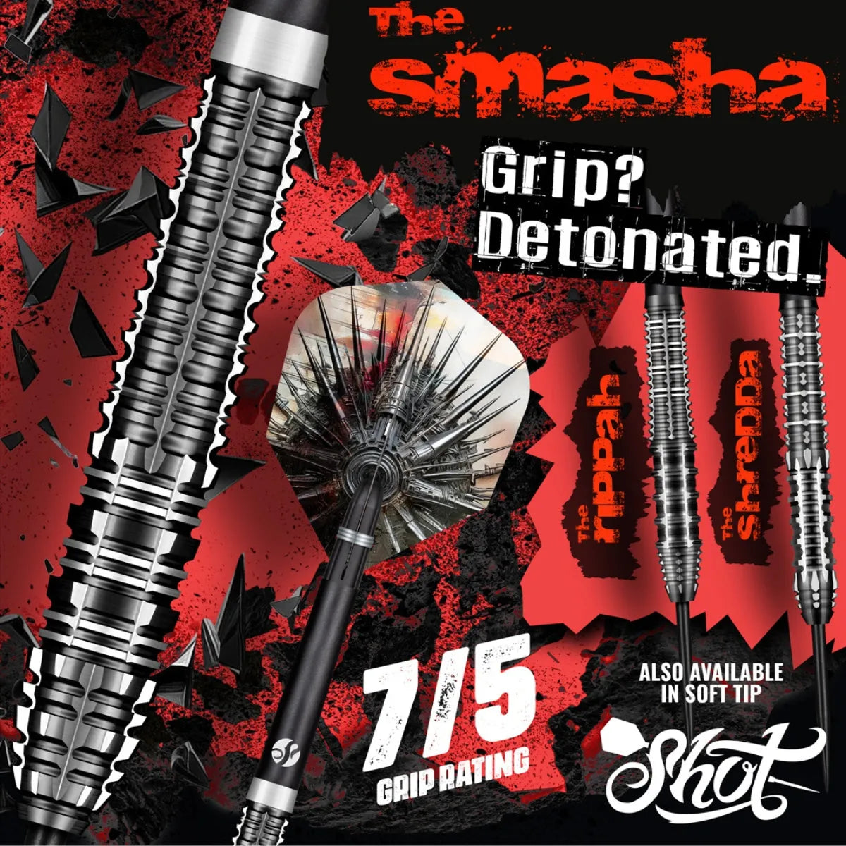 Shot Gnarly Smasha 90% Tungsten Steel Tip Darts-6-23 GRAM-Premier Darts