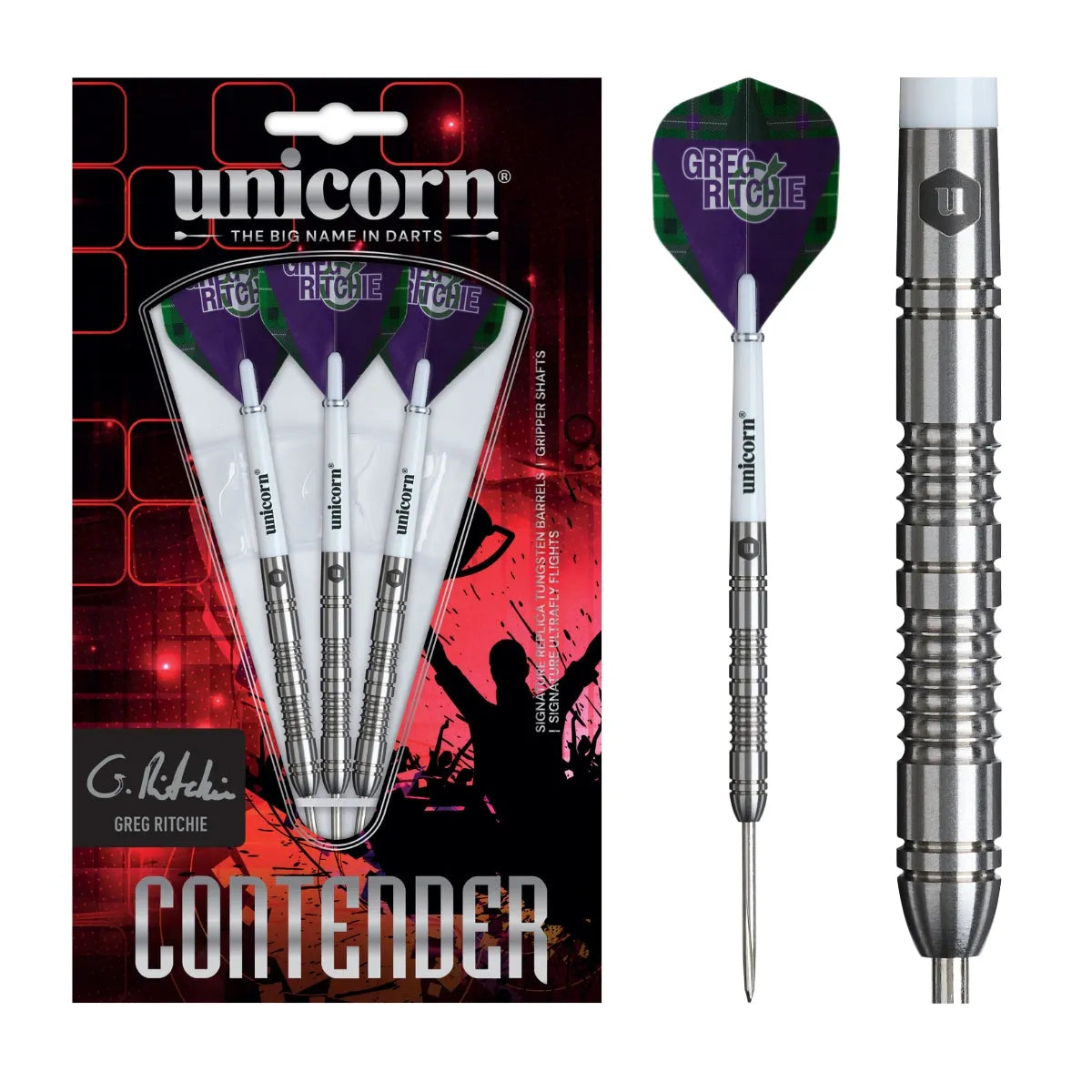 Unicorn Greg Ritchie Contender 95% Tungsten Steel Tip Darts