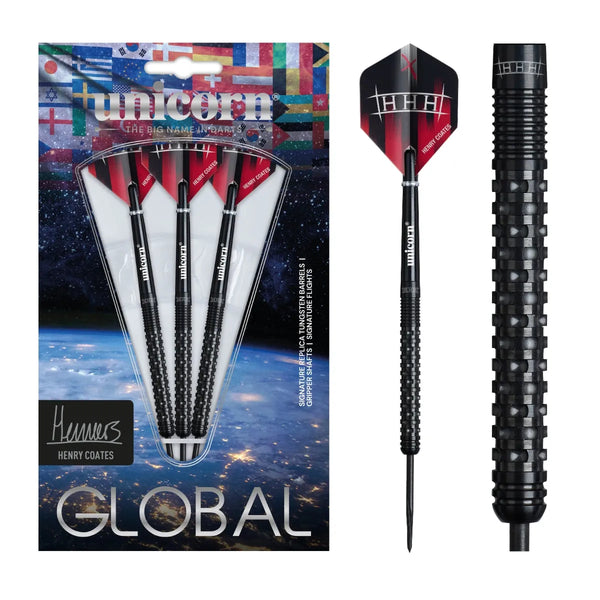 Unicorn Henry Coates Phase 2 Global 90% Tungsten Steel Tip Darts-1-22 GRAM-Premier Darts