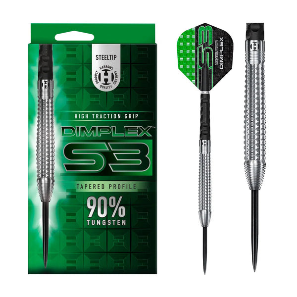 Harrows Dimplex S3 Tapered 90% Tungsten Steel Tip Darts-1-22 GRAM-Premier Darts