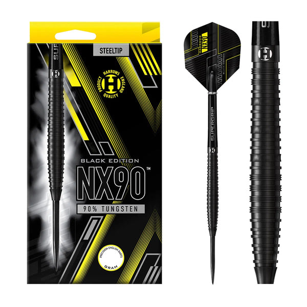 Harrows NX90 Black 90% Tungsten Steel Tip Darts-1-21 GRAM-Premier Darts