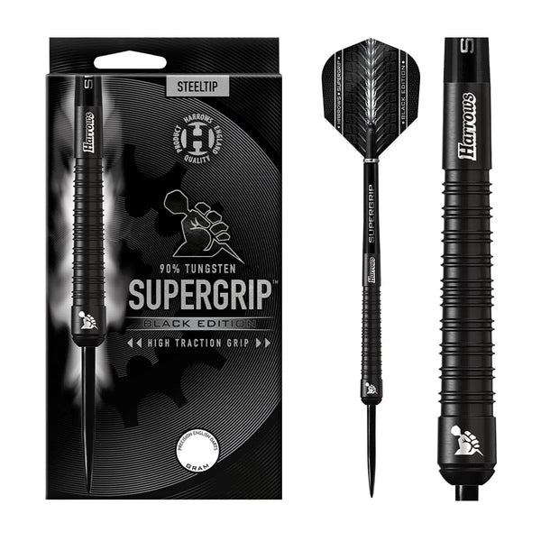 Harrows Supergrip Black 90% Tungsten Steel Tip Darts-1-21 GRAM-Premier Darts